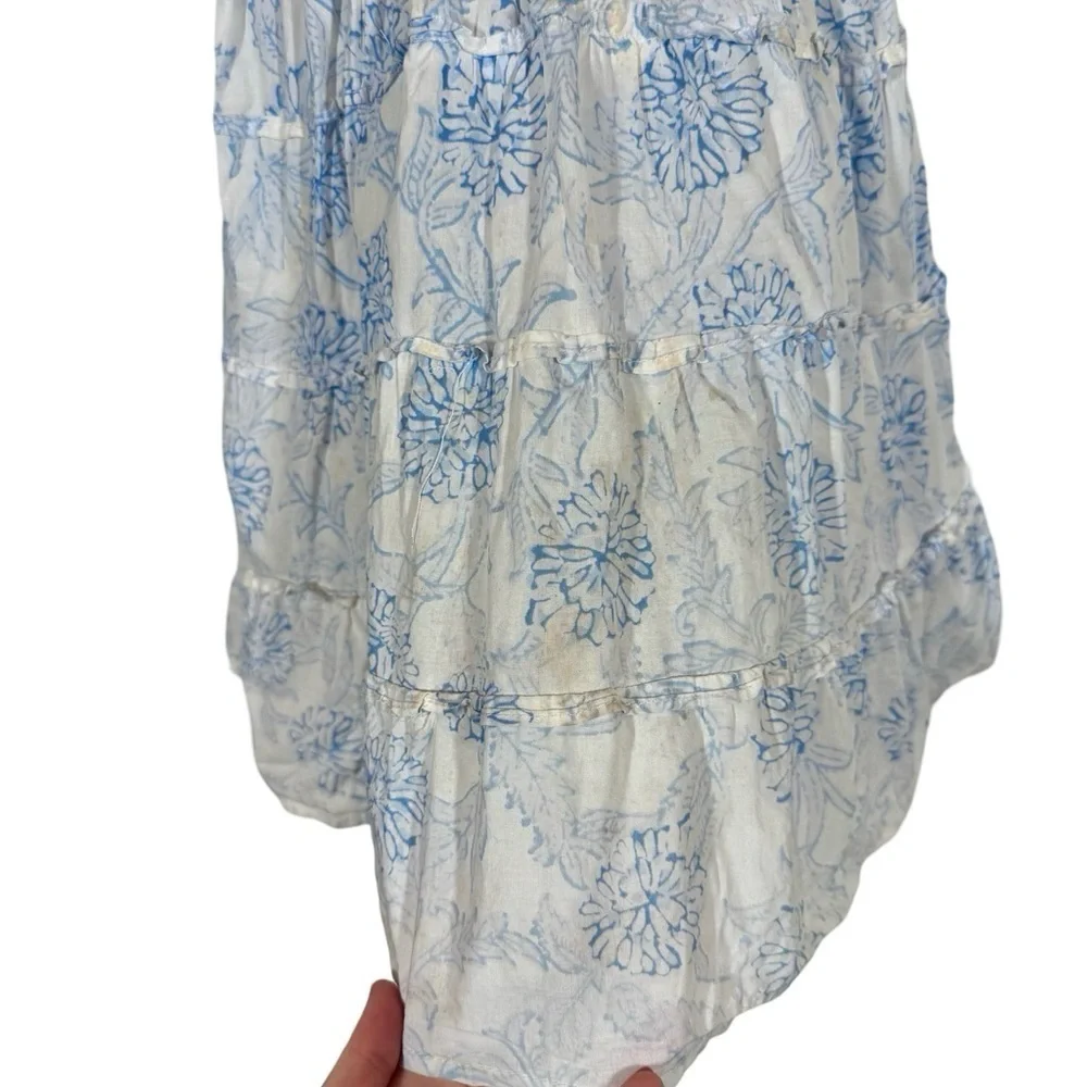J. Marie Palmer Floral Blue and White Smocked Tiered Flutter Dress PLEASE READ